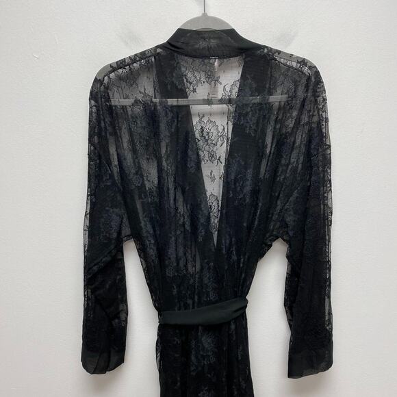 Cacique Womens Black Lace Sheer Long Sleeve Stretch Tie Front Kimono Robe 18/20 - Picture 5 of 10